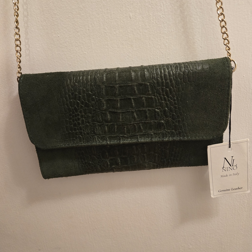 Nino Genuine Leather Green Crossbody Bag with Chain Handle Made in Italy